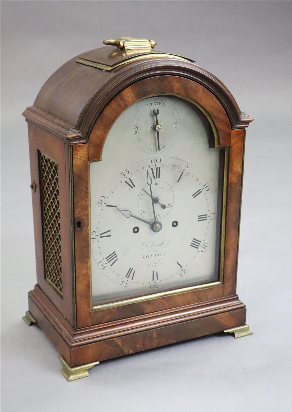 Delasalle of London. A George III mahogany eight day bracket clock, height 16.5 inches